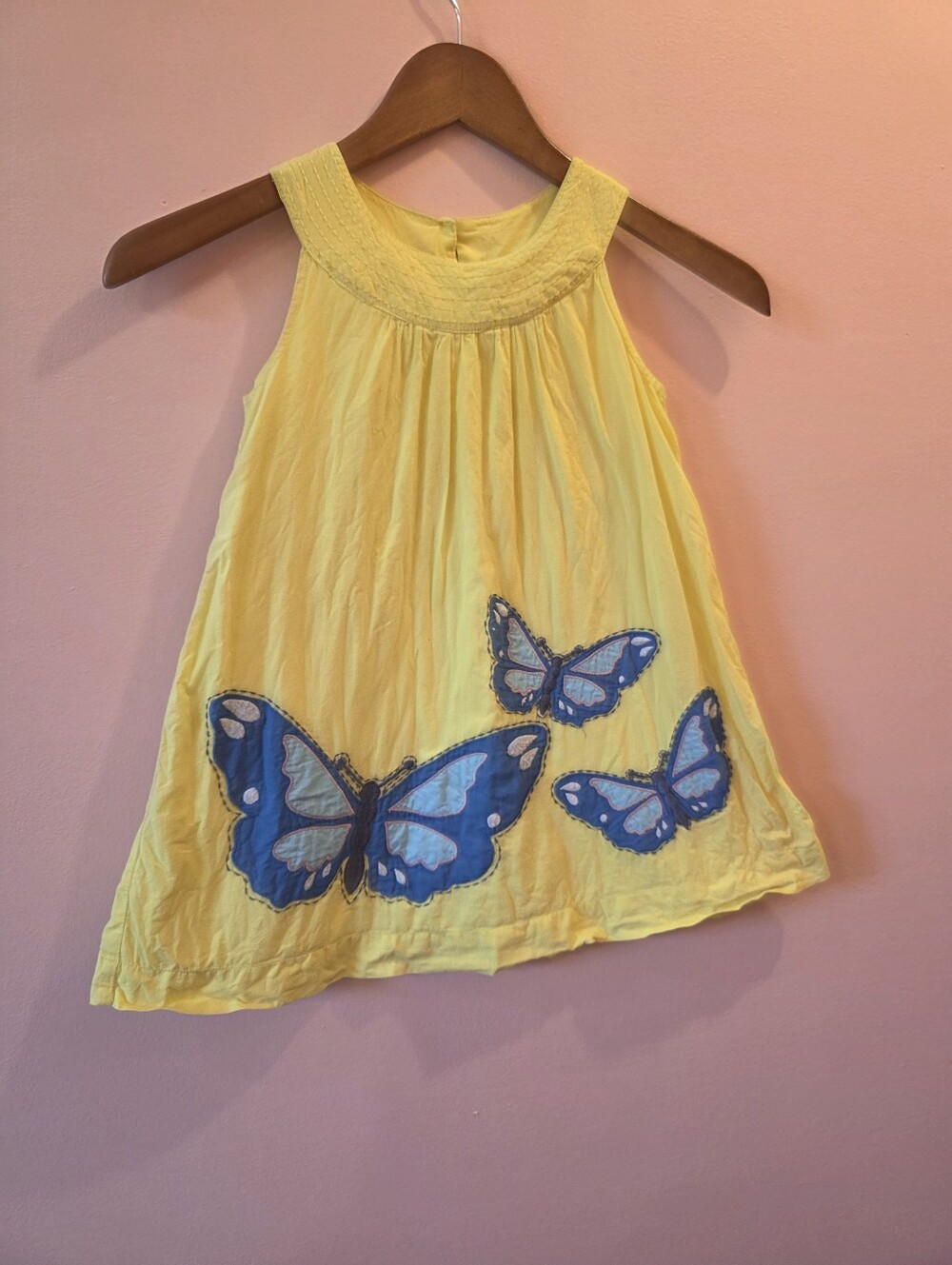 Mini Boden Yellow Butterfly Appliqué Sleeveless Dress 4-5Y